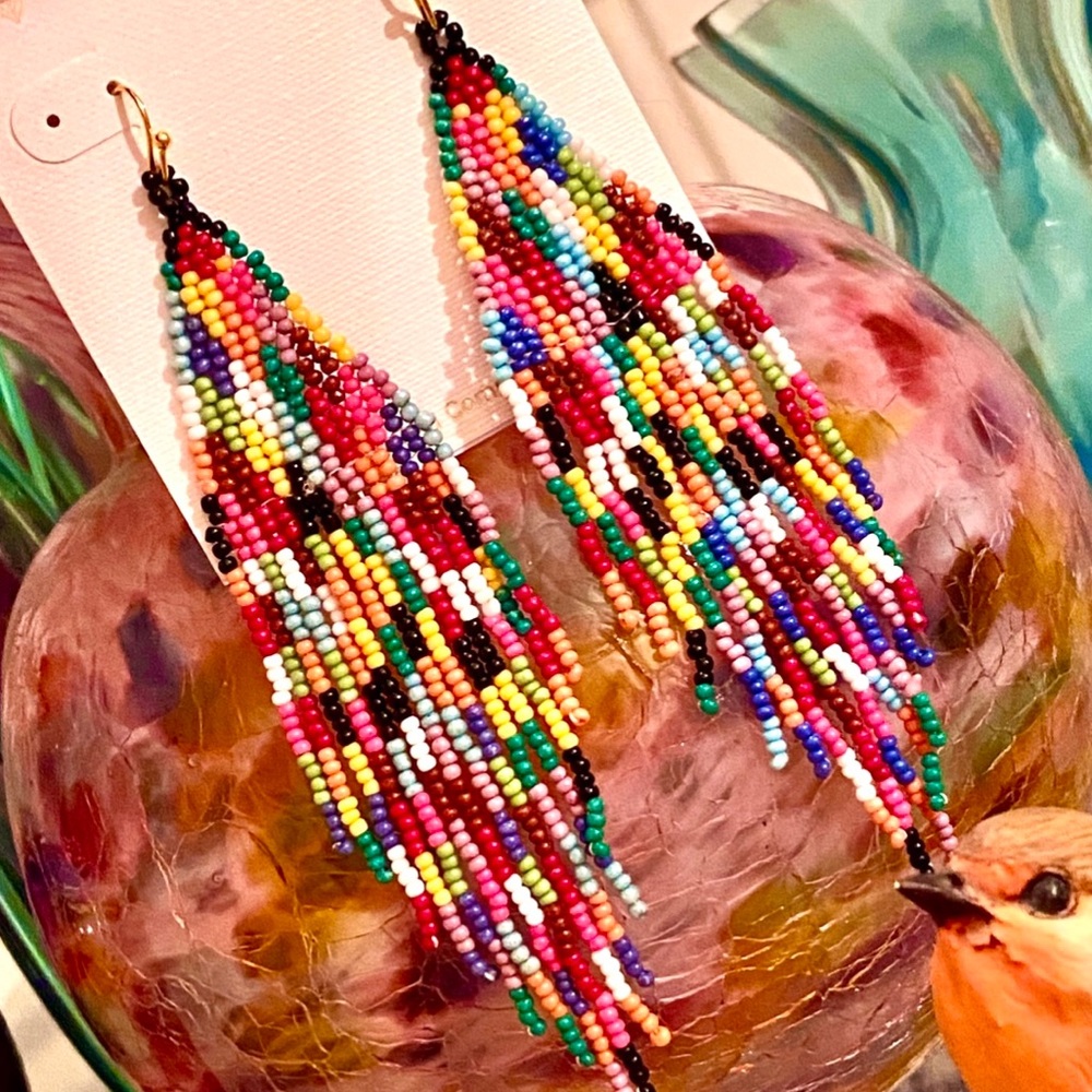 NWT Neiman Marcus/Panacea Rainbow Fringe Chandeliers - Picture 4 of 13
